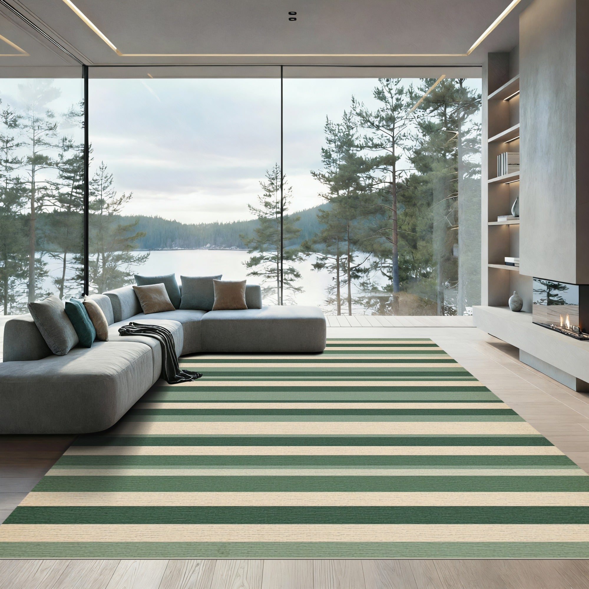 Sage Green Minimalist Horizontal Stripe Rug