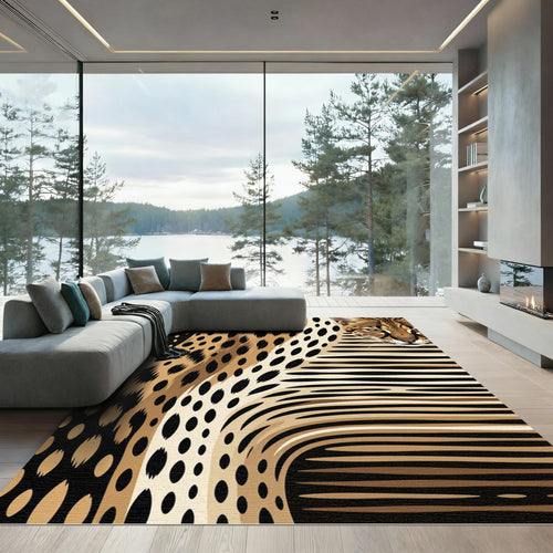 Abstract Golden Serval Spotted Striped Feline Rug