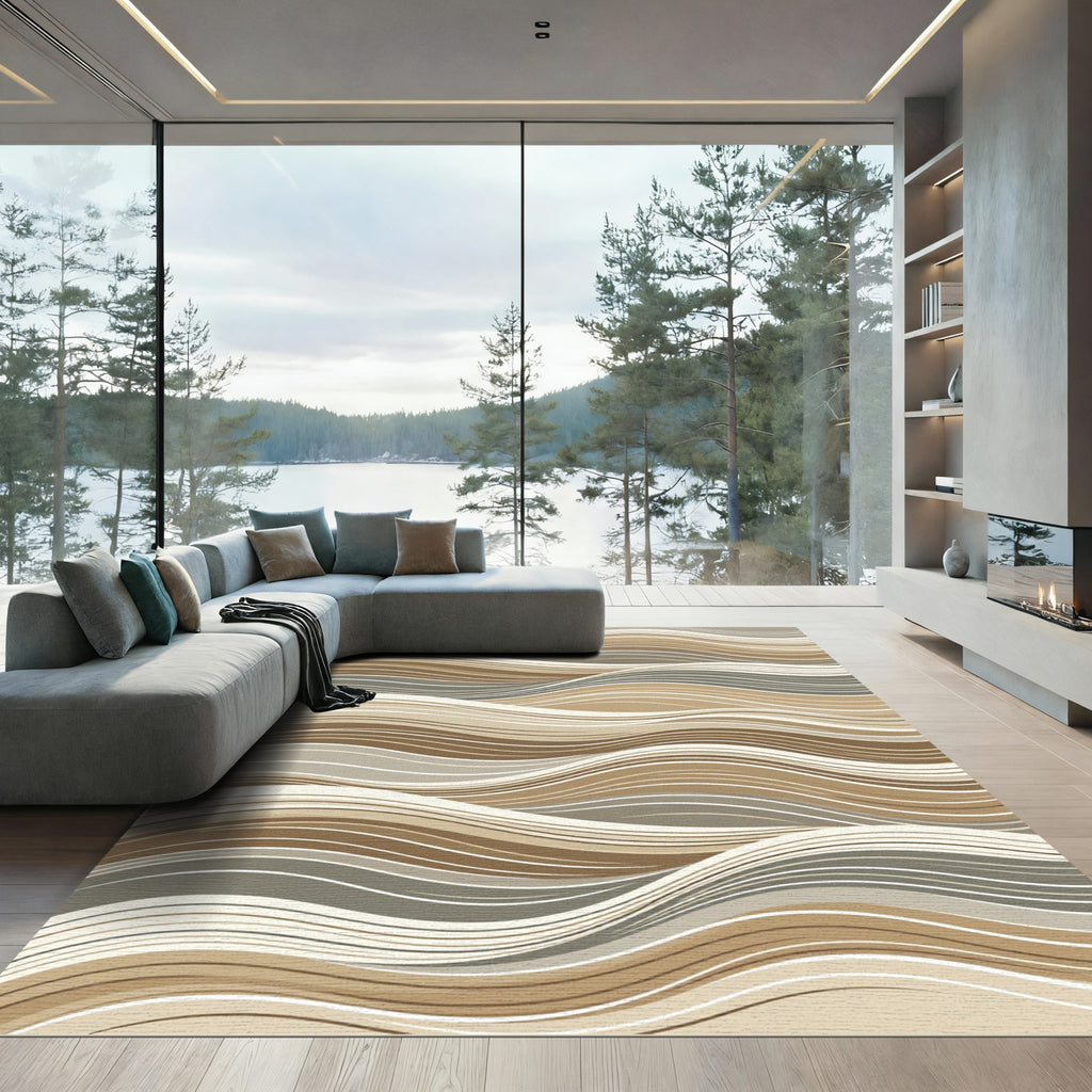 Neutral Earth Tone Flowing Wave Rug