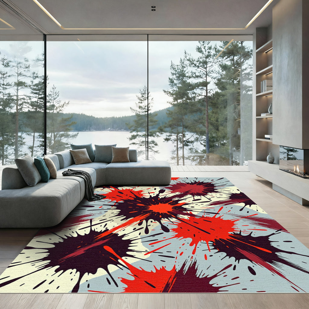 Abstract Red Black Splash Splatter Rug