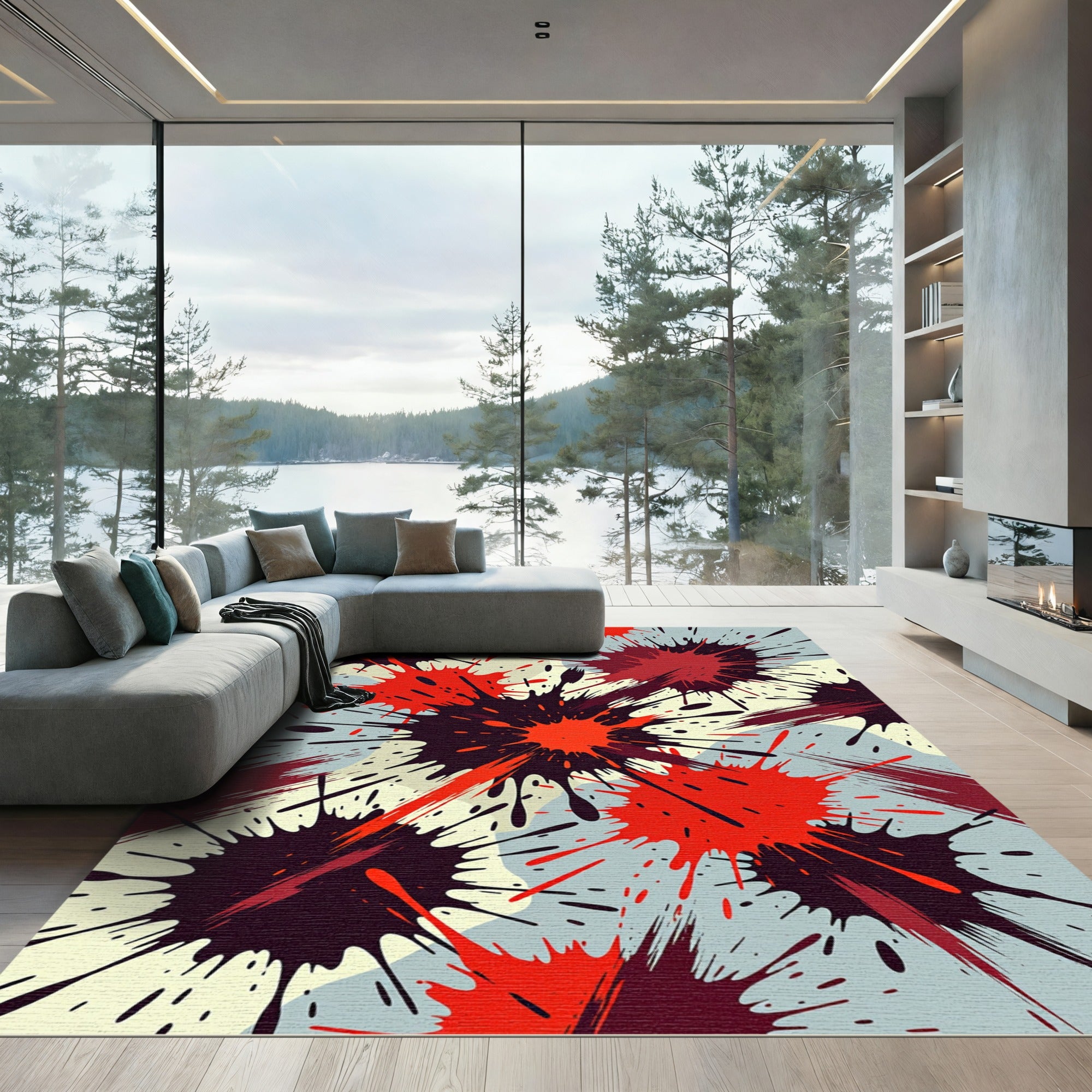 Abstract Red Black Splash Splatter Rug