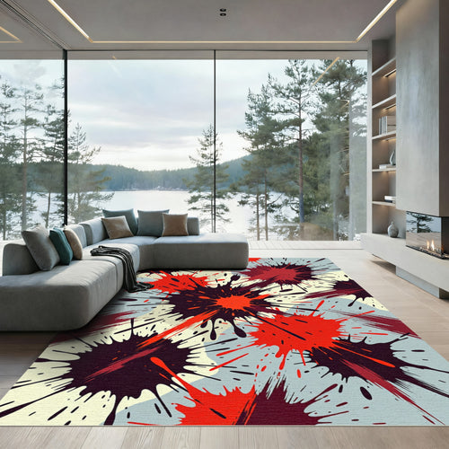 Abstract Red Black Splash Splatter Rug