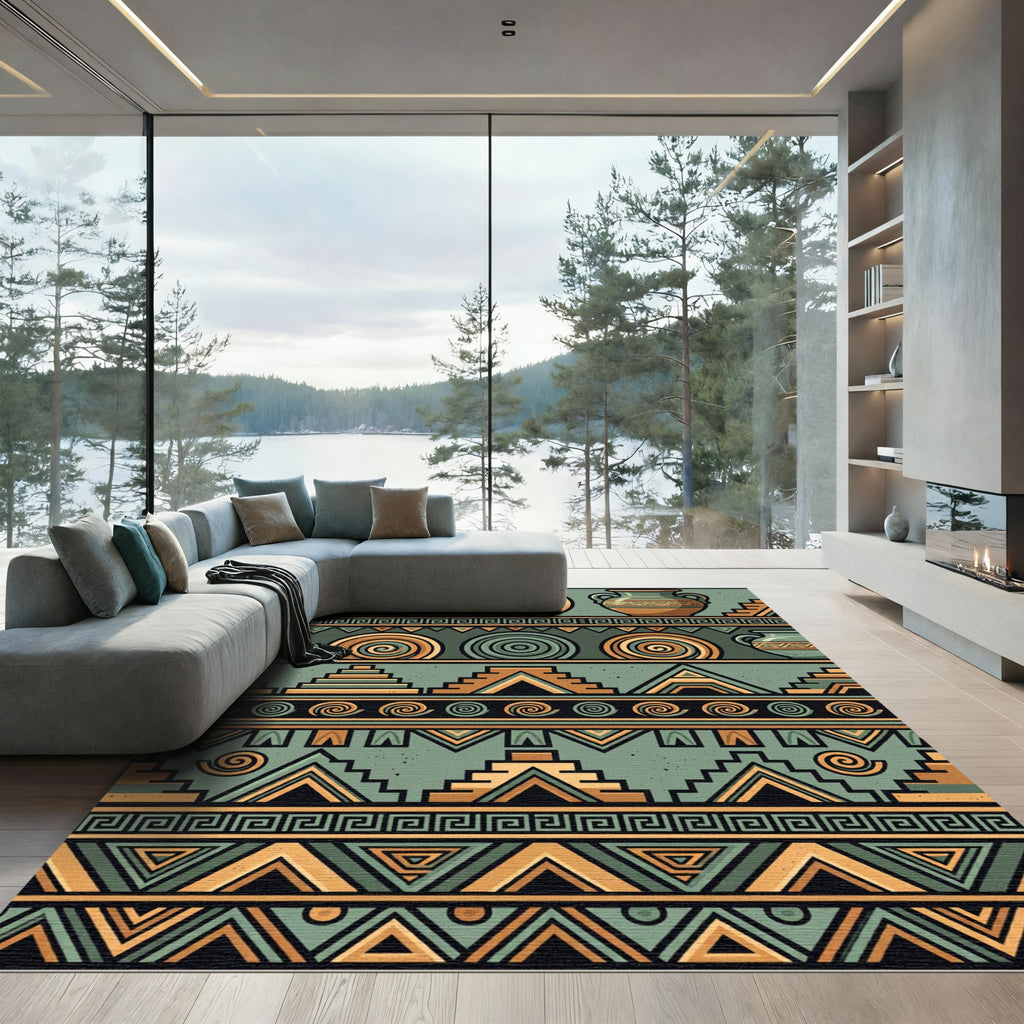 Earthen Aztec Geometric Terracotta Sage Arcs Rug