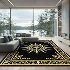 Golden Sunburst Black Elegant Medallion Rug