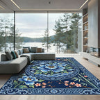 Blue Floral Bamboo Chinoiserie Medallion Rug