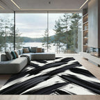 Charcoal Black Abstract Diagonal Brushstroke Rug