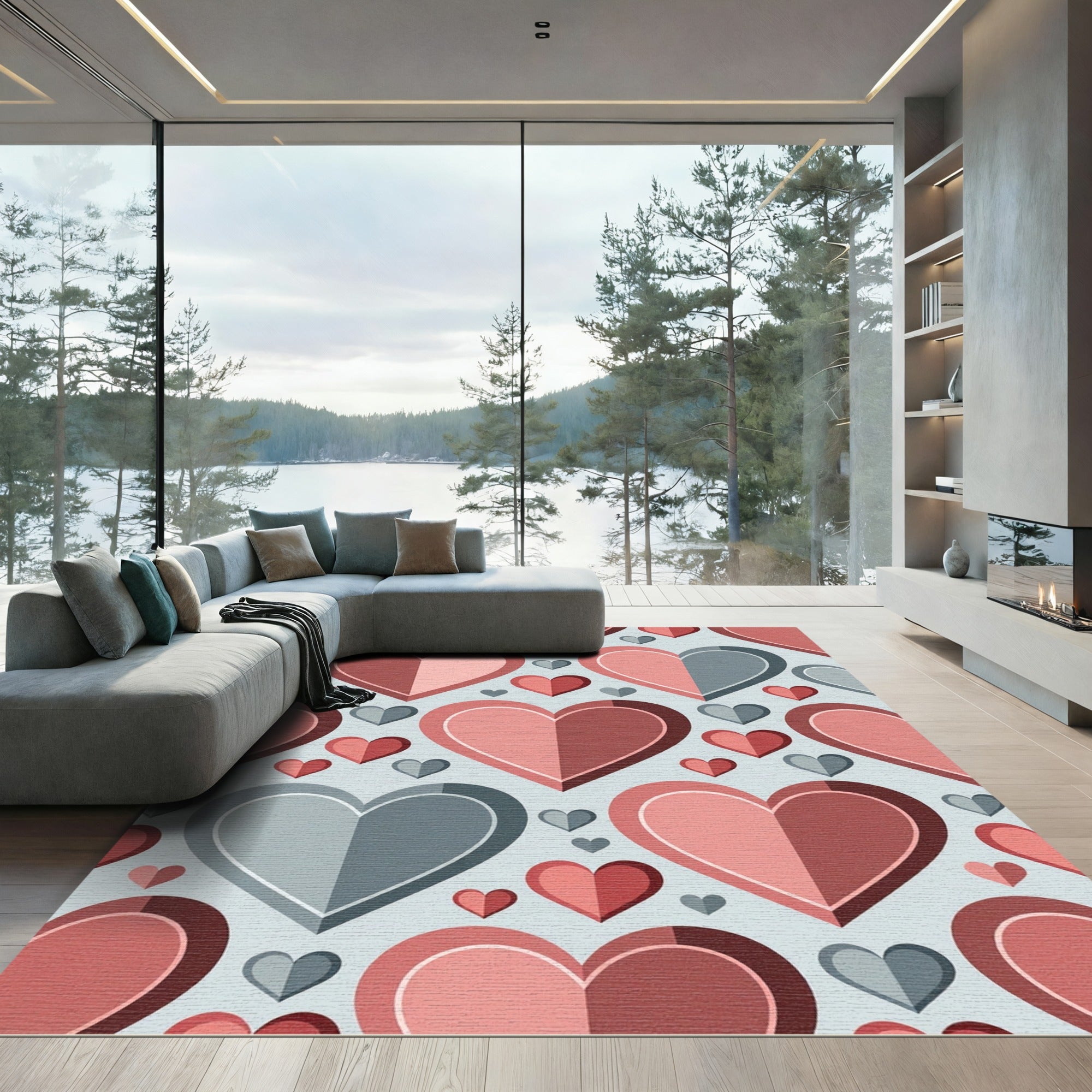 Modern Geometric Heart Layered Art Rug
