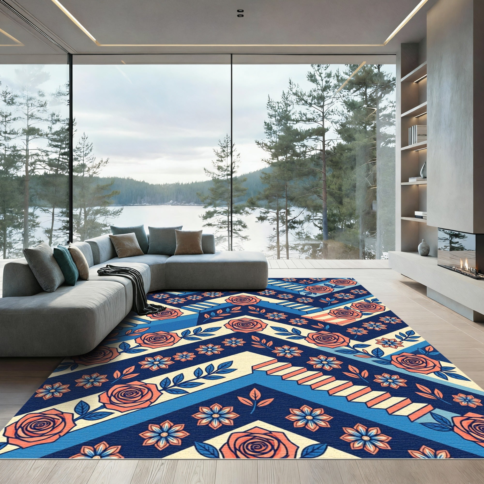 Coral Rose Staircase Chevron Rug