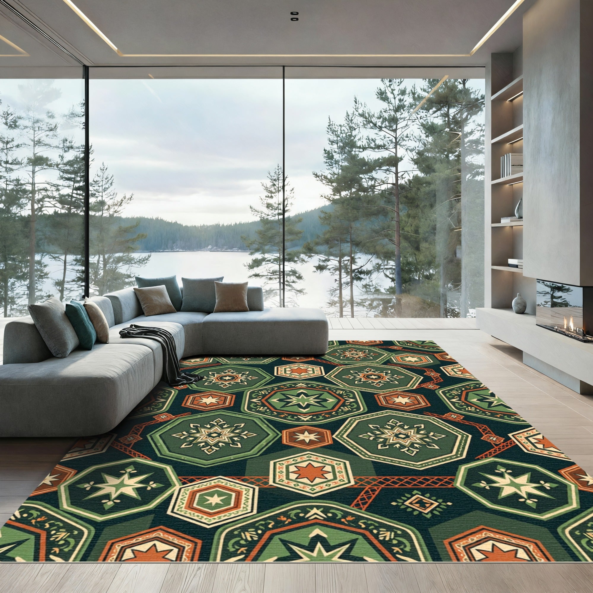 Sage Green Geometric Star Hexagon Rug