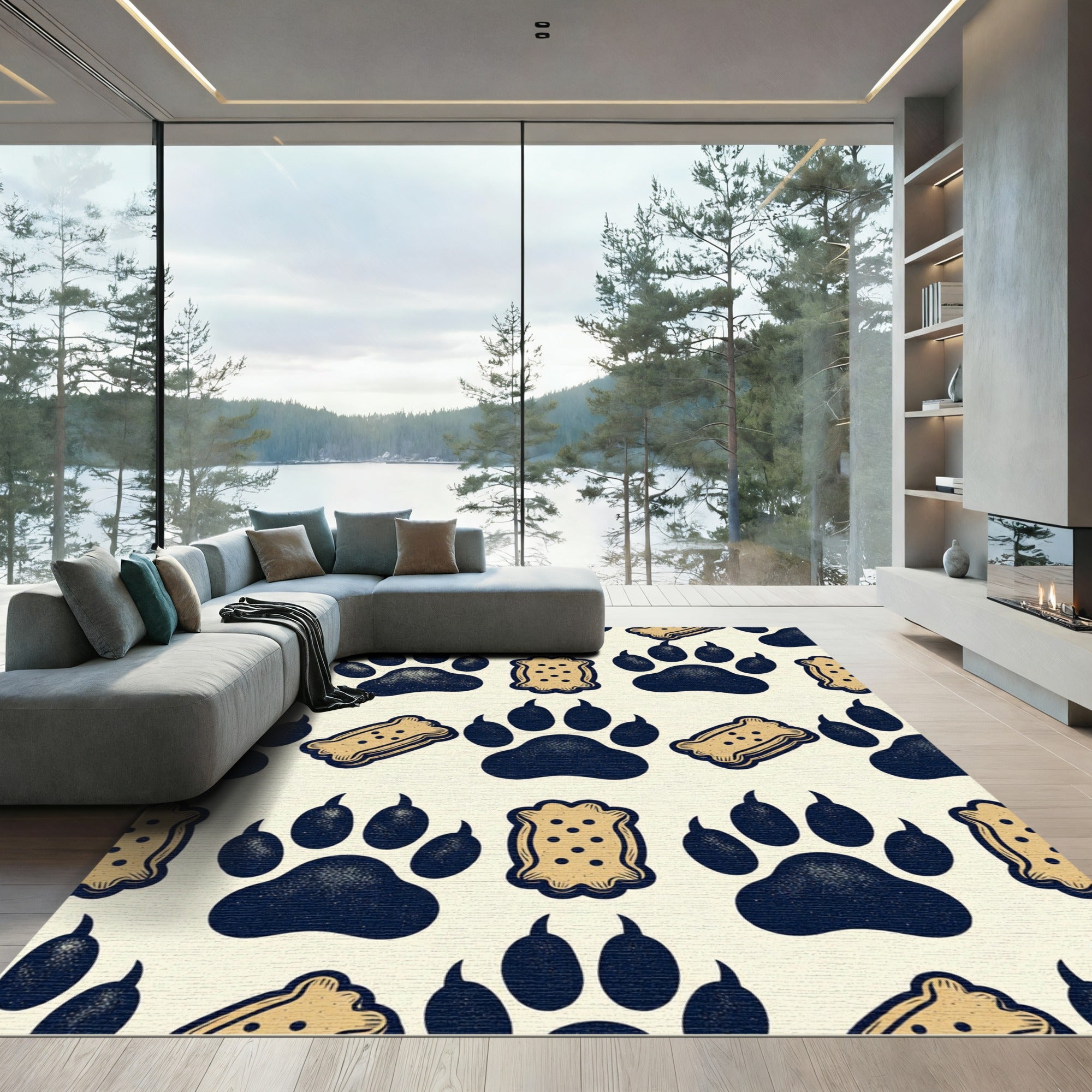 Midnight Paw and Biscuit Graphic Rug