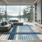 Modern Grid Navy Blue Plaid Rug