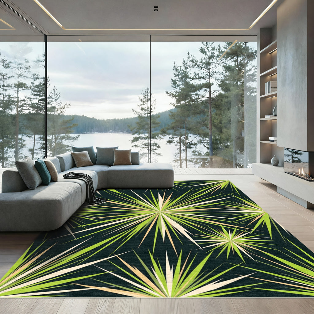 Radiant Green Starburst Geometric Mid-Century Rug