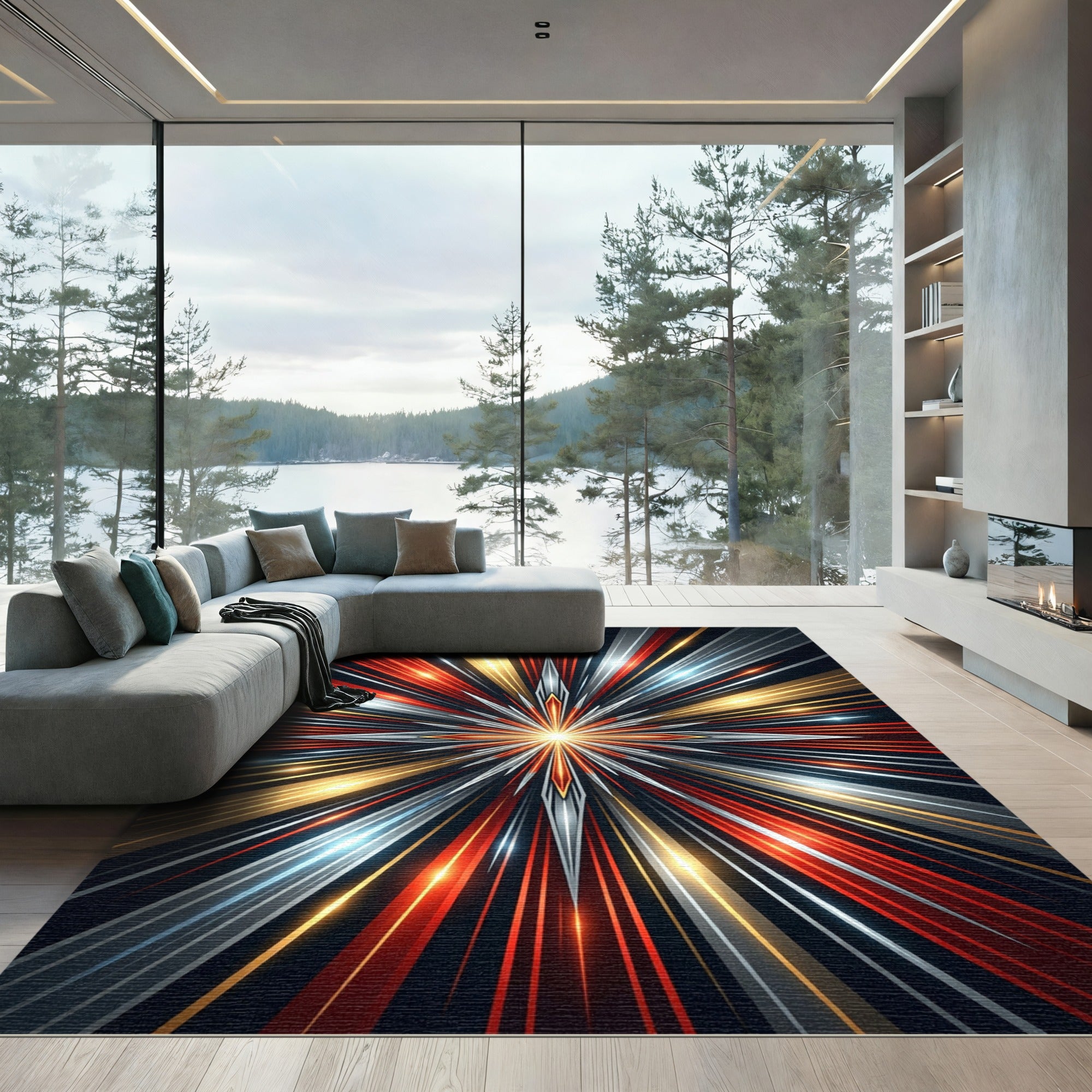 Fiery Red Gold Starburst Radiance Rug