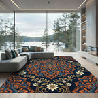 Deep Blue Orange Floral Mandala Rug