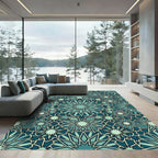 Teal Geometric Starburst Mosaic Rug