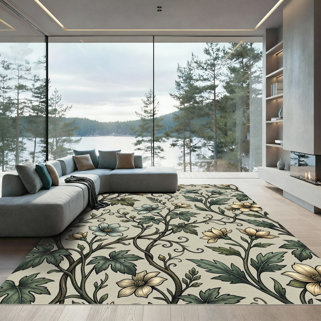 Elegance Sage Cream Botanical Floral Rug
