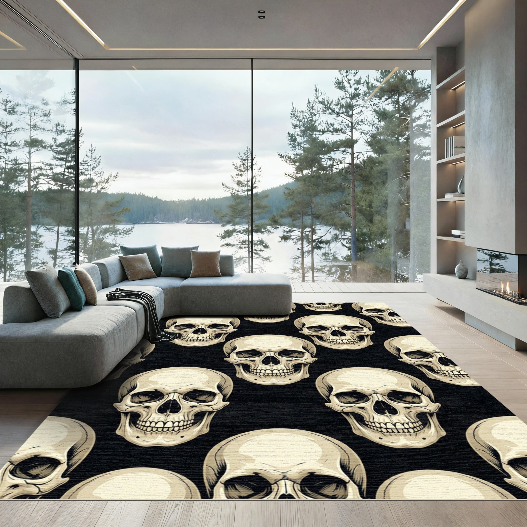 Monochromatic Gothic Anatomical Skull Collection Rug