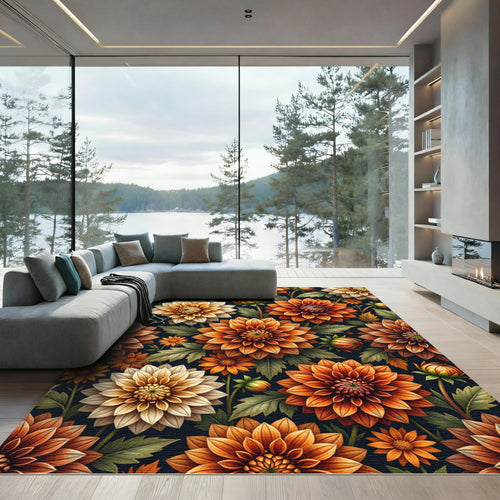 Autumnal Dahlia Bloomed Floral Garden Rug