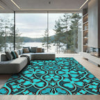 Teal Four Leaf Clover Botanical Tile Rug