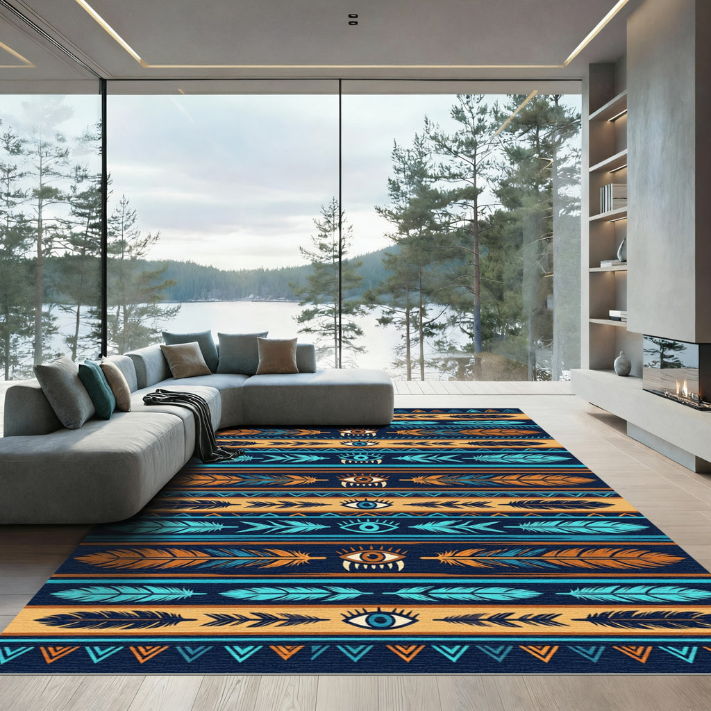 Mystic Feather Eye Tribal Stripes Rug