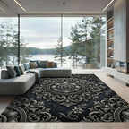 Elegant Silver Floral Damask Medallion Rug