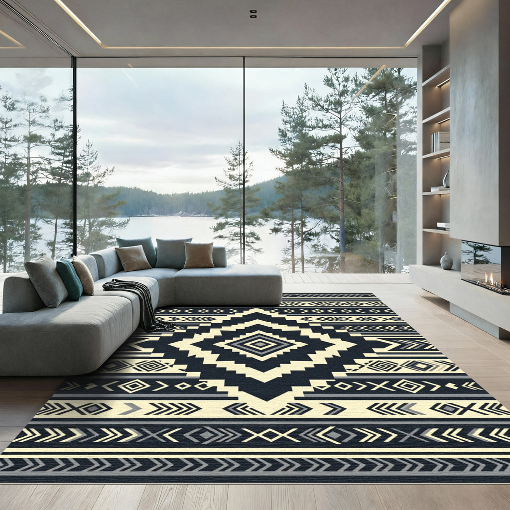 Geometric Monochrome Tribal Diamond Chevron Rug