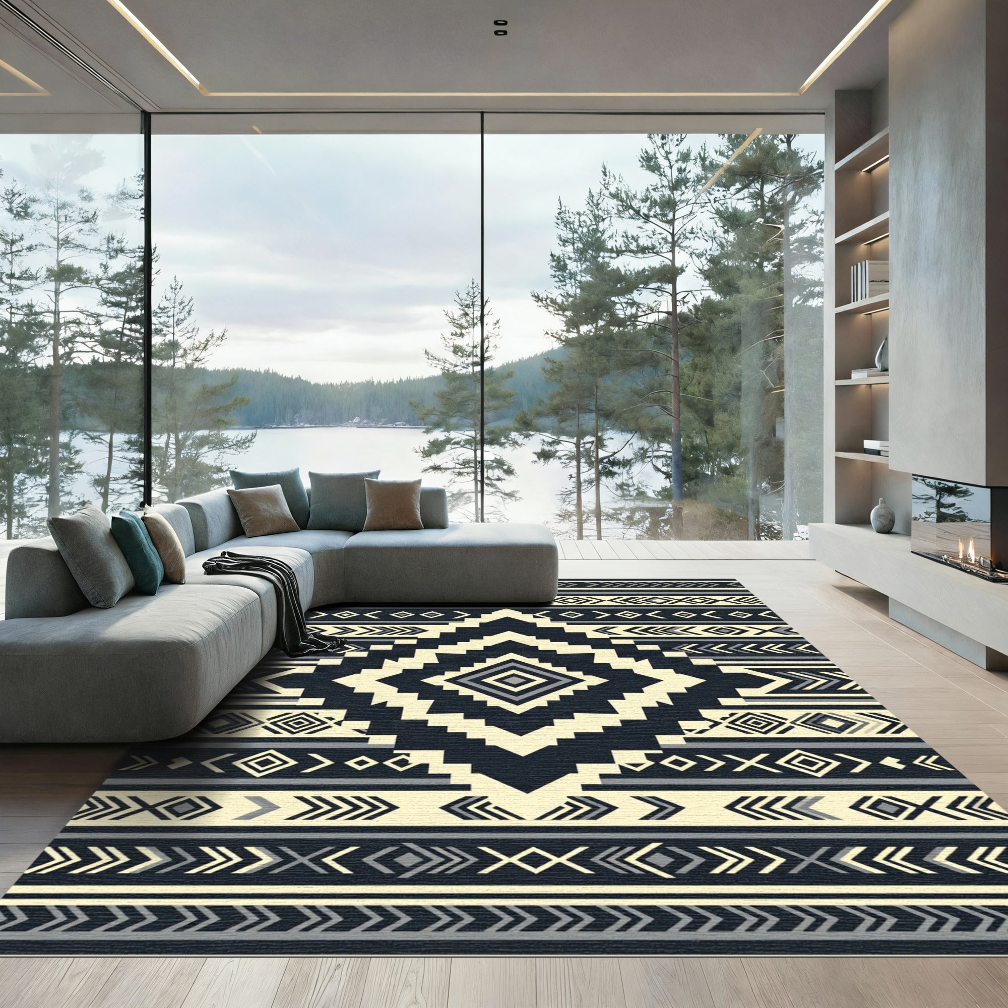 Geometric Monochrome Tribal Diamond Chevron Rug