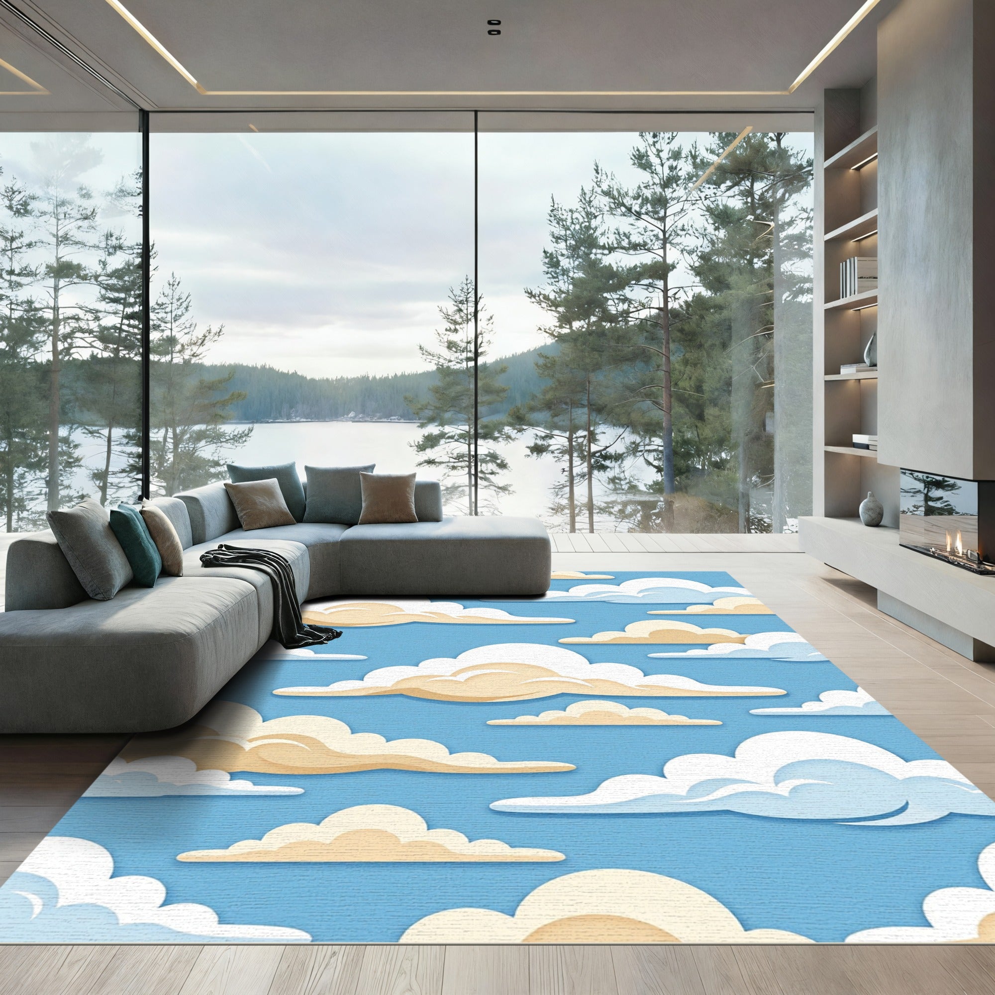 Soft Pastel Blue Dreamy Cloud Sky Rug