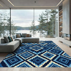 Indigo Blue Geometric Diamond Ikat Rug