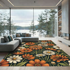 Orange and White Daisy Floral Garden Rug