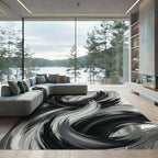 Monochrome Abstract Black and White Swirl Rug