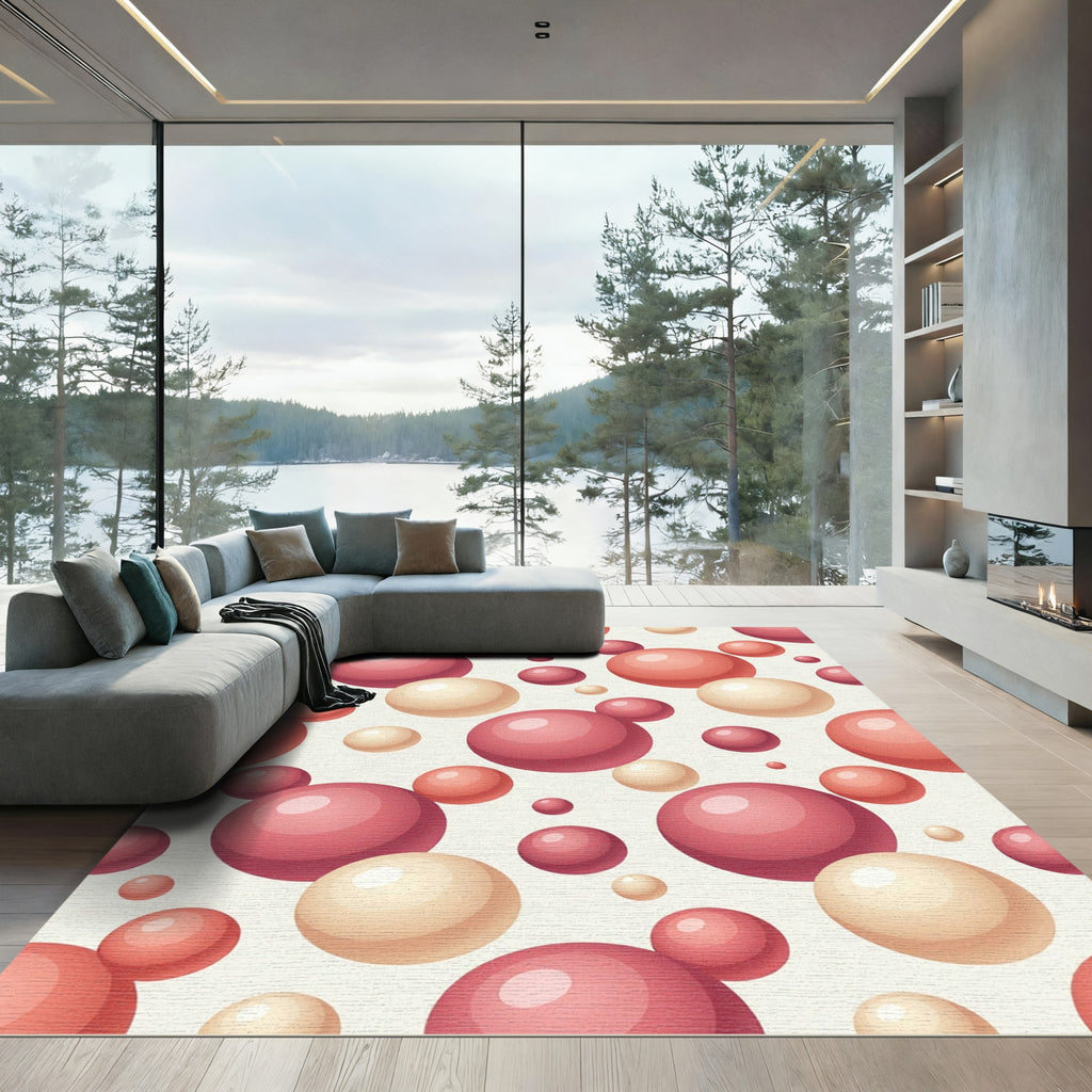 Pink Cream Spheres Floating Composition Rug