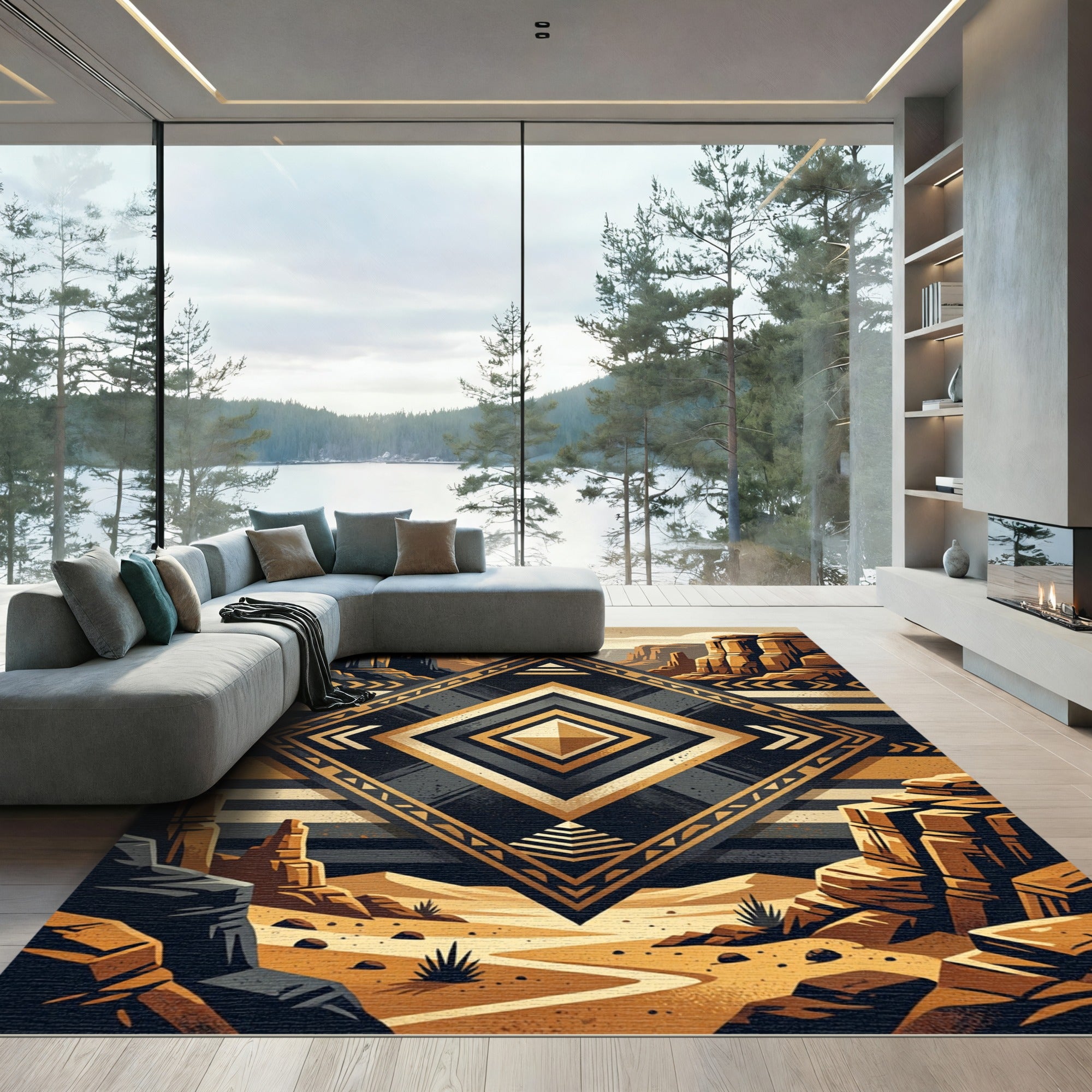 Geometric Desert Mesa Diamond Gold Rug