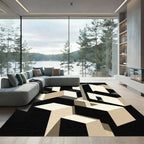 Minimalist Beige and Black Geometric Cubist Rug