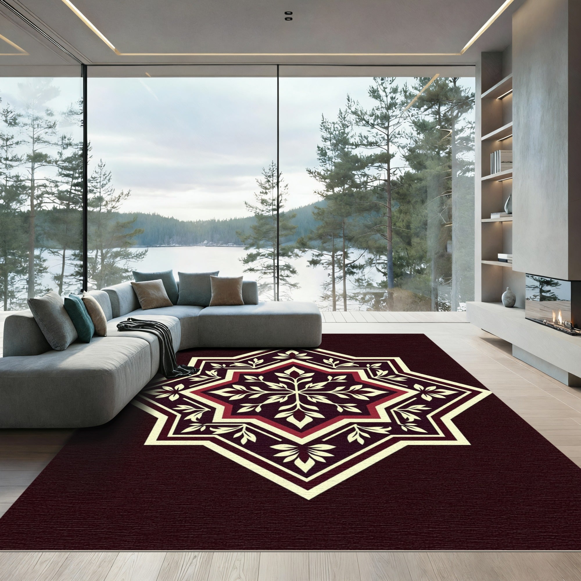Crimson Floral Starburst Medallion Rug