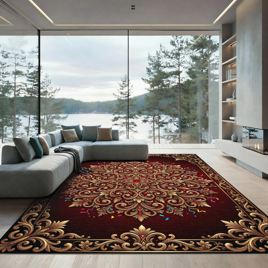 Crimson Gold Floral Medallion Ornament Rug