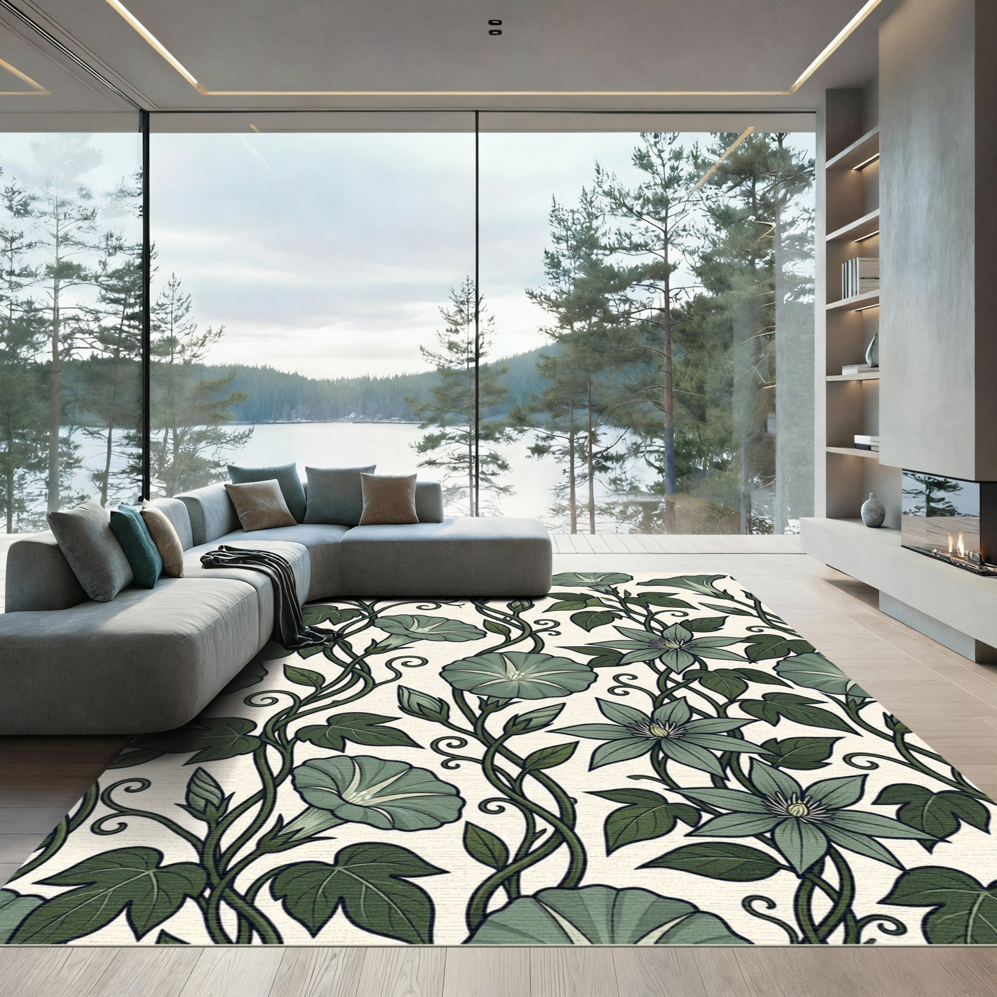 Sage Green Floral Vine Repeats Rug