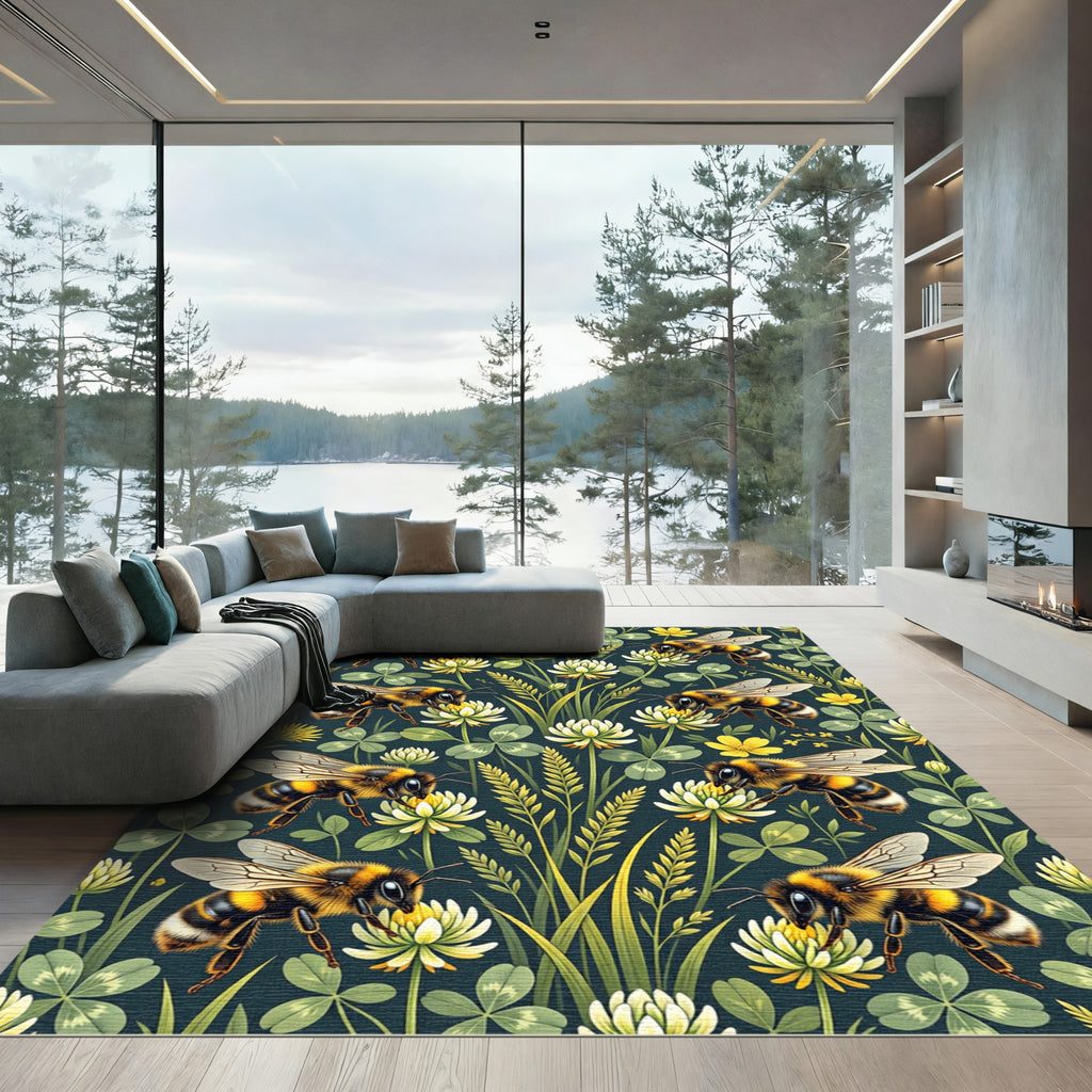 Bumblebee Clover Meadow Botanical Art Rug
