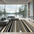Classic Black Beige Vertical Stripe Rug