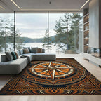 Geometric Golden Compass Navigation Crest Rug