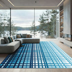 Modern Indigo Grid Gradient Mesh Rug