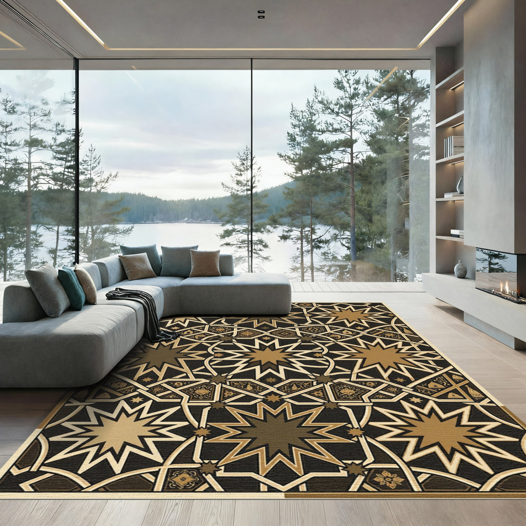 Golden Star Arabesque Geometric Rug