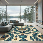 Regal Teal Crown and Laurel Garland Rug