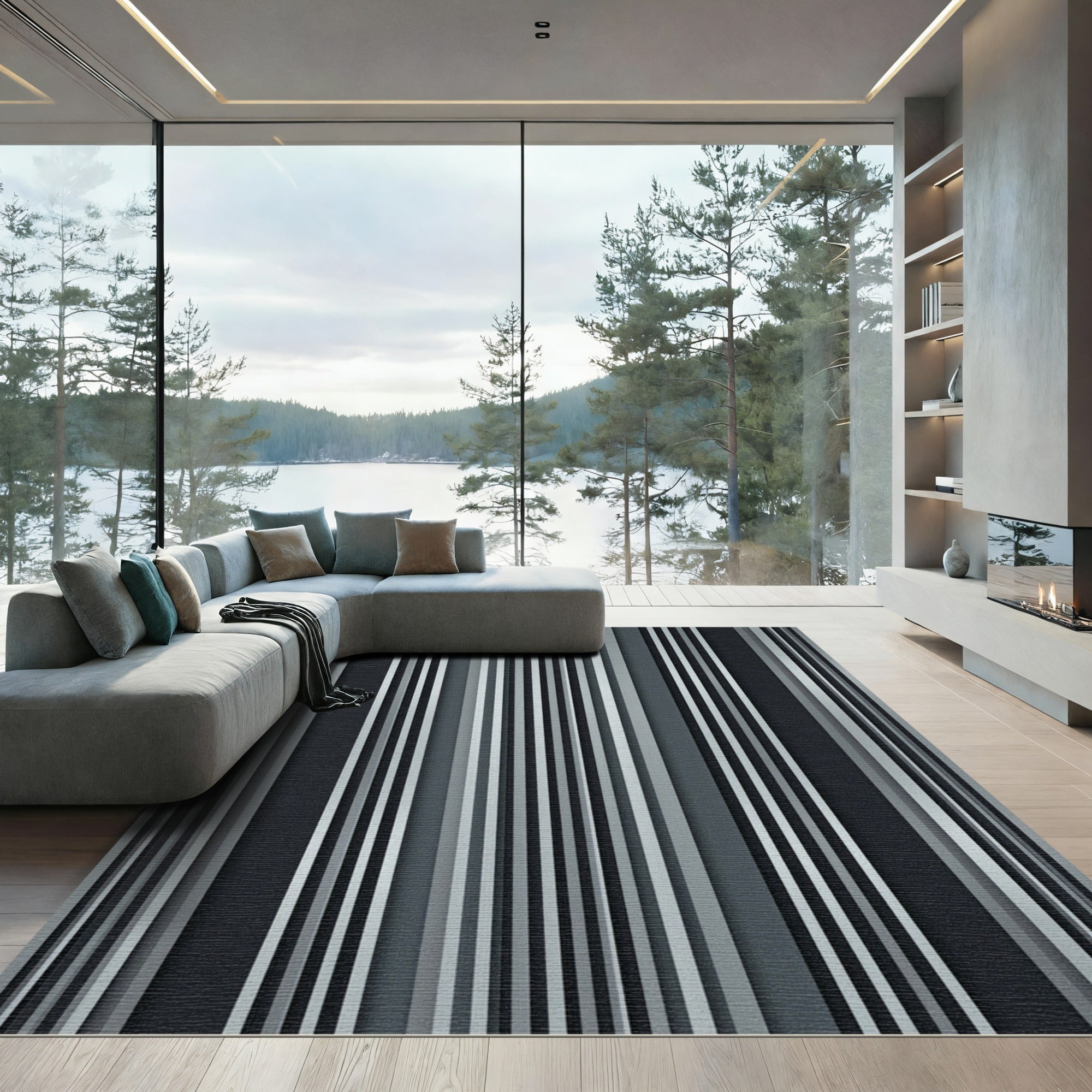 Modern Charcoal Gray Stripe Rug