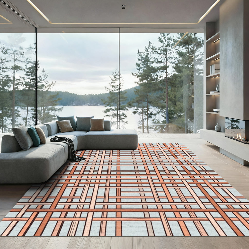 Coral Interwoven Lattice Geometric Rug