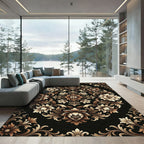 Baroque Floral Medallion Gold Black Rug
