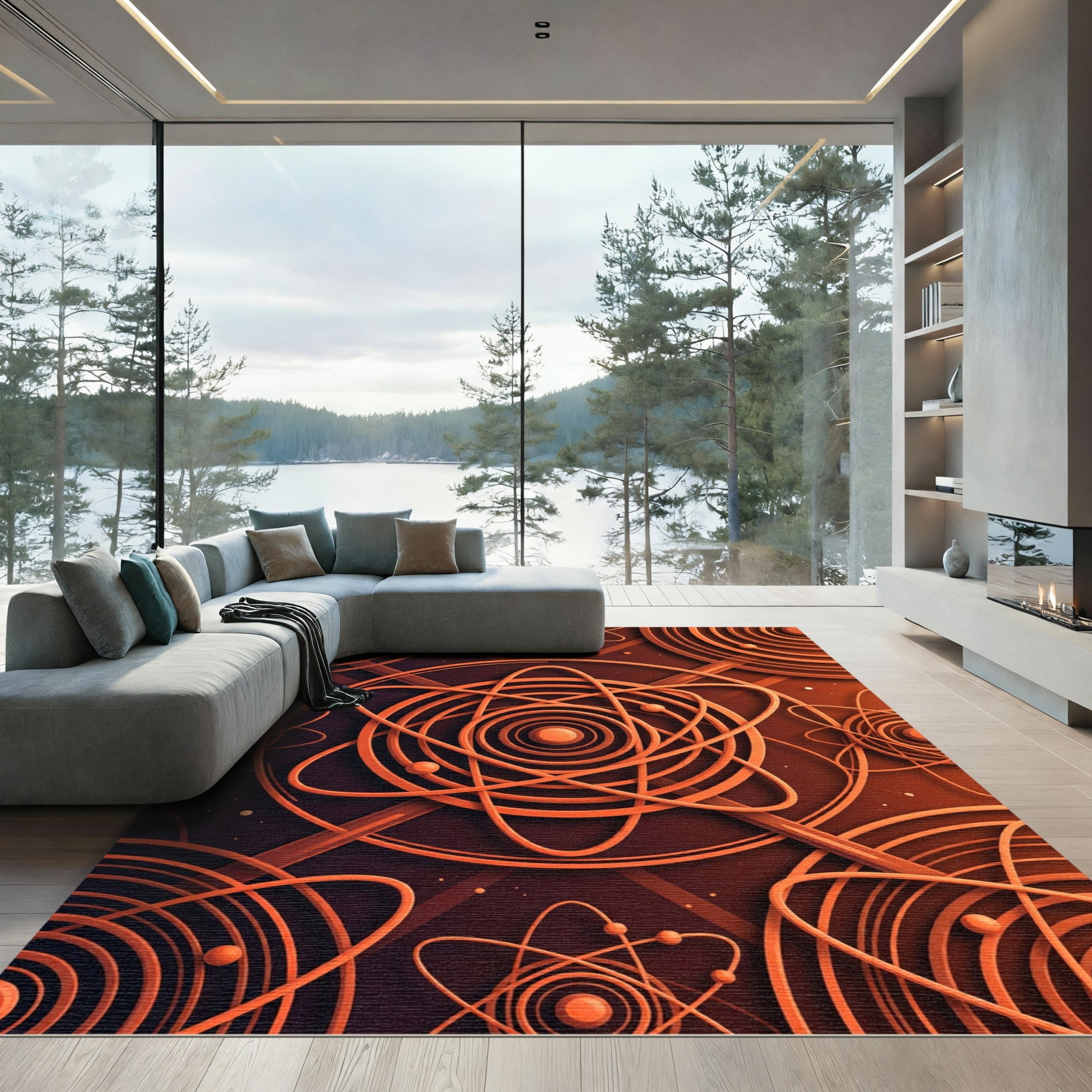 Deep Orange Atomic Orbit Rug