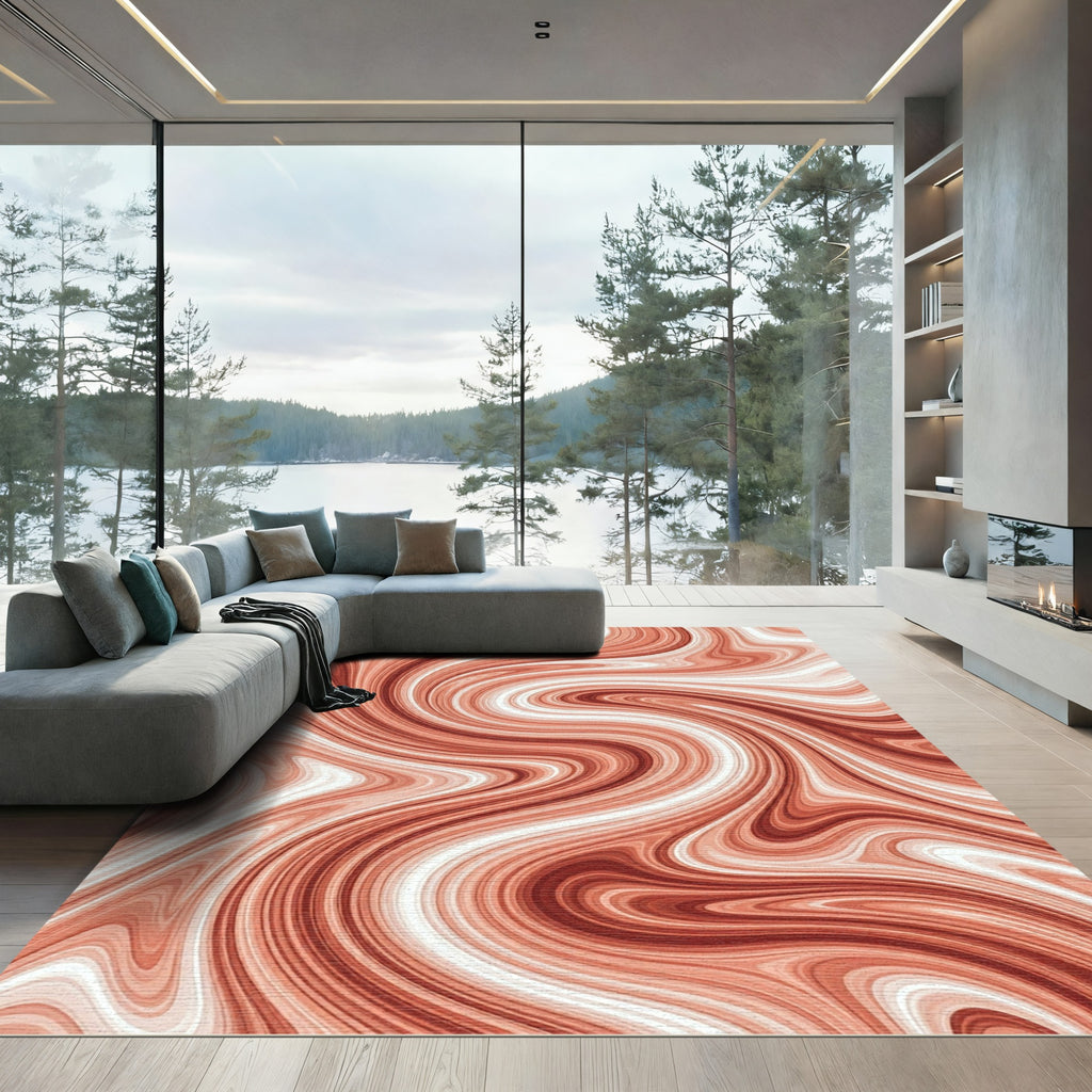 Coral Swirl Agate Marble Texture Rug