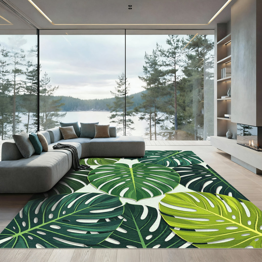 Tropical Monstera Leaf Arrangement Rug