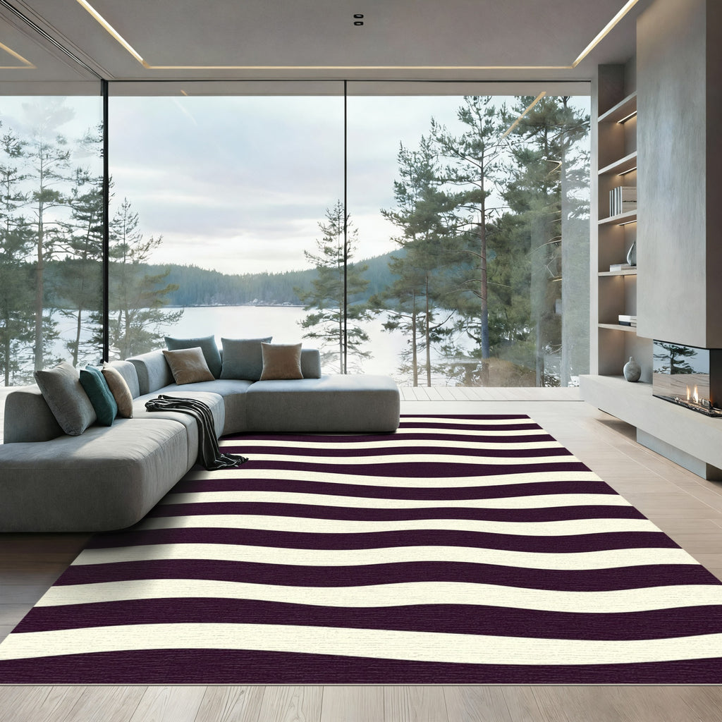 Deep Plum Cream Wavy Stripe Rug